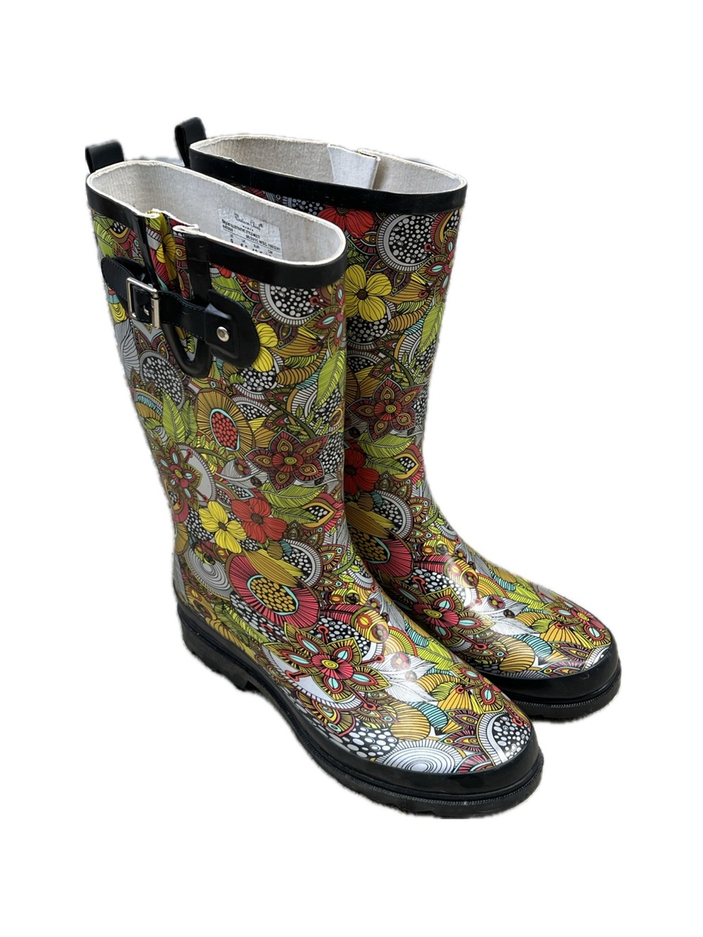 Western Chief | Women’s Floral Rain Boots in Black & Lime Green Multi Color Sz 9